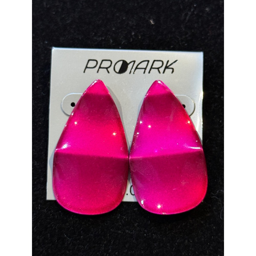 80s Promark Hot Pink Statement Earrings Metallic Magenta Petal Studs DEADSTOCK